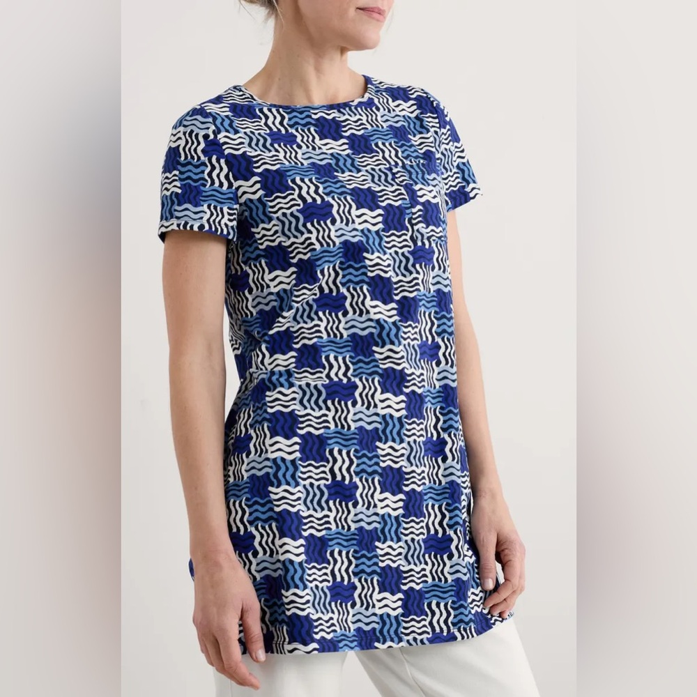 Seasalt Cornwall Bowithick Cotton Jersey Tunic Top Weaving Waves Yacht 12 $108